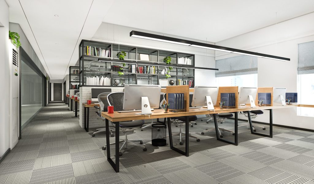 3d rendering business meeting and working room on office building